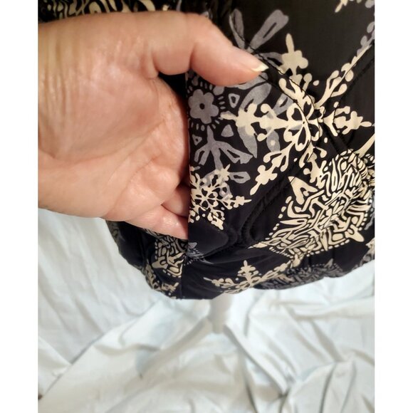 Eddie Bauer Down Vest Womens Large Navy Snowflake Print Full Zip Faux Fur Collar - Picture 6 of 16